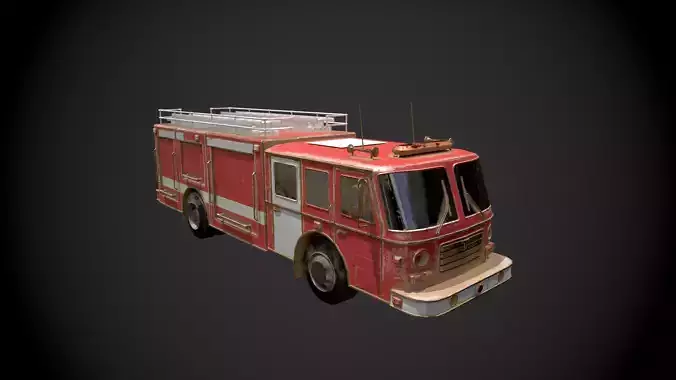 Low Poly Rusty Emergency Fire Truck Vehicle - Textured  Low-poly 3D model 2