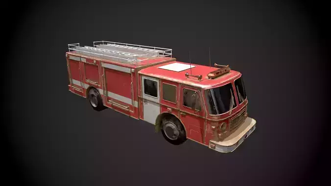 Low Poly Rusty Emergency Fire Truck Vehicle - Textured  Low-poly 3D model 5