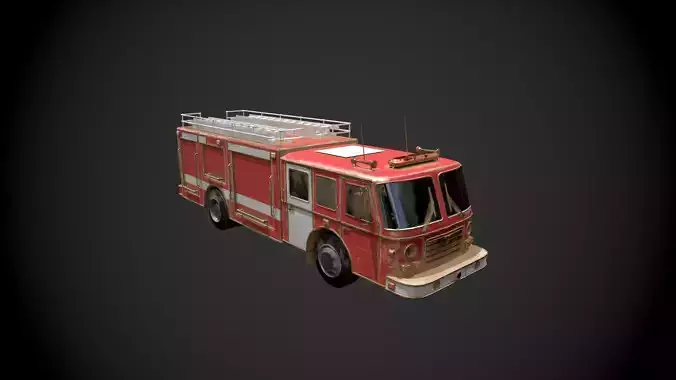 Low Poly Rusty Emergency Fire Truck Vehicle - Textured  Low-poly 3D model 7
