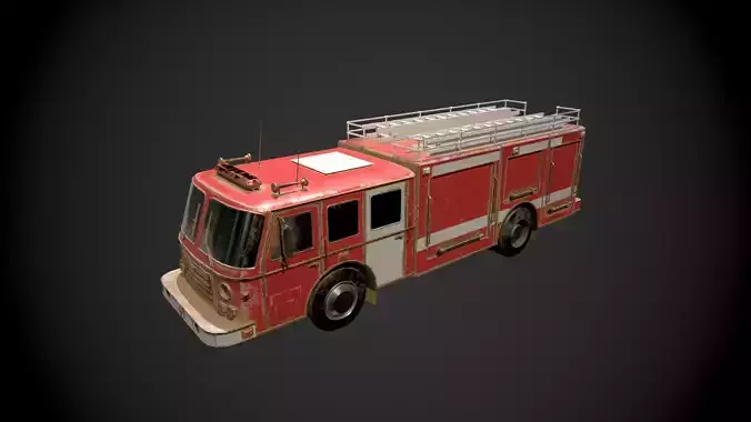 Low Poly Rusty Emergency Fire Truck Vehicle - Textured  Low-poly 3D model 6