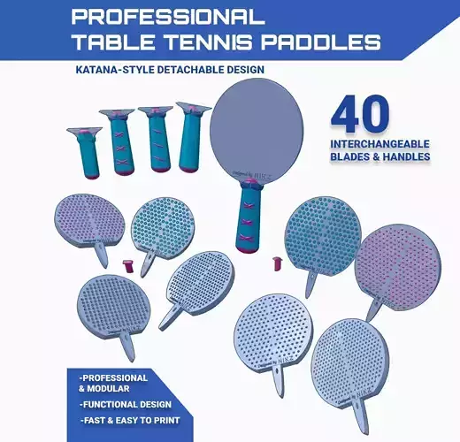 Katana Table Tennis Paddle - Detachable Design with 40 Combos