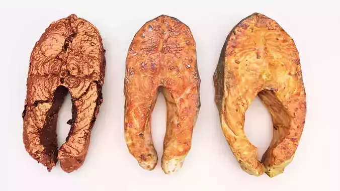 3D model Salmon and Trout steaks PBR and 3dcan