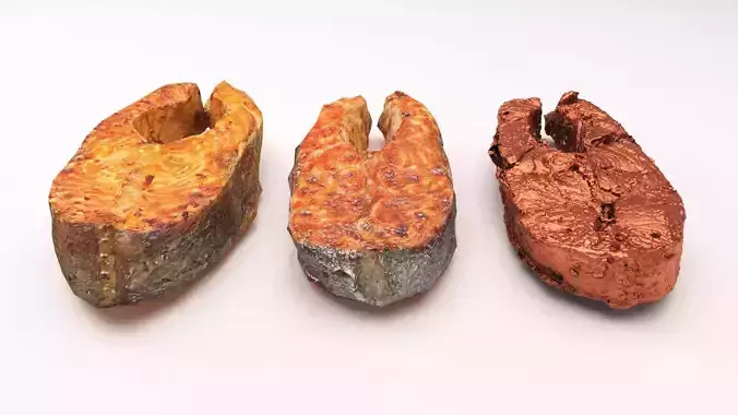 3D model Salmon and Trout steaks PBR and 3dcan Low-poly 3D model 2
