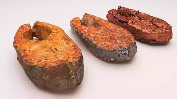 3D model Salmon and Trout steaks PBR and 3dcan Low-poly 3D model 6