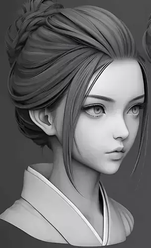 Original woman facial head sculpture details character design