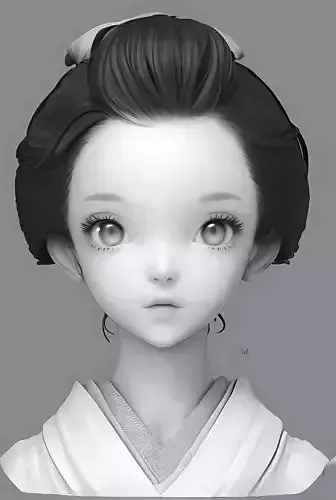 Original woman facial head sculpture details character design