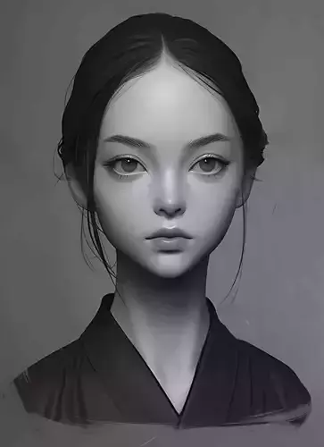 Original woman facial head sculpture details character design