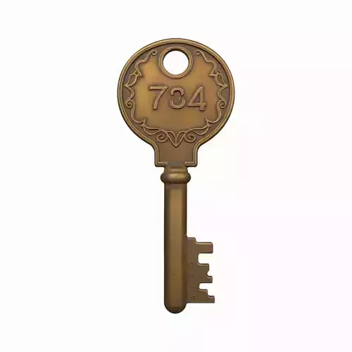 Ultra-Detailed 3D Brass Security Key Model for Films and Games