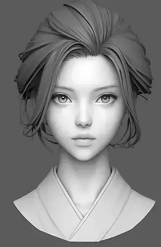 Original woman facial head sculpture details character design