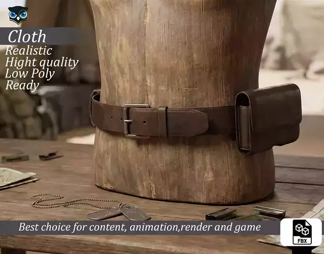 Worn Brown Leather Belt with Utility Pouch