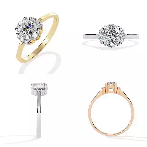 Oval Flower Diamond Ring STL 3DM CAD Model