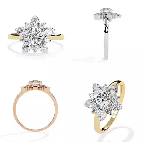 Flower Halo Diamond Ring STL 3DM CAD Model