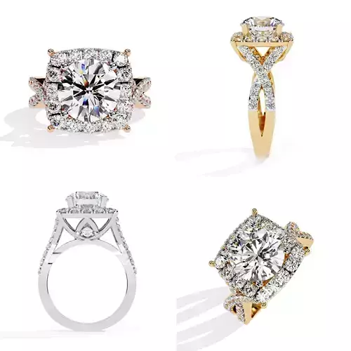 Cushion Halo Twist Shank Ring STL 3DM CAD Model