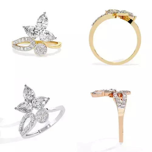 Butterfly Diamond Cluster Ring STL 3DM CAD Model