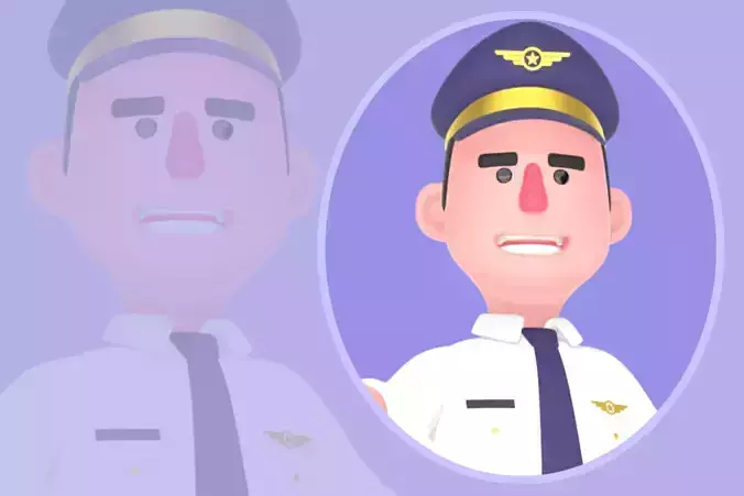Stylized 3D Male Pilot Character - Cartoon Pilot Thumbs Up
