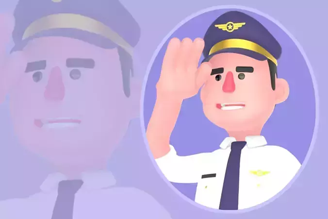 Stylized 3D Male Pilot Character - Cartoon Pilot Salute Stand