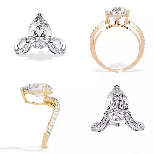 Pear Split Crescent Shank Ring STL 3DM CAD Model