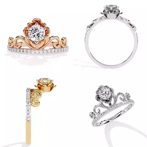 Crown Tiara Diamond Ring STL 3DM CAD Model