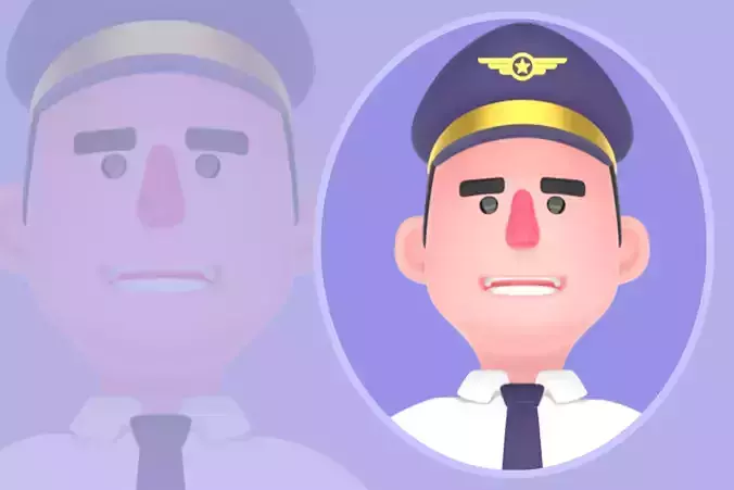 Stylized 3D Male Pilot Character - Confident Pilot with Bag