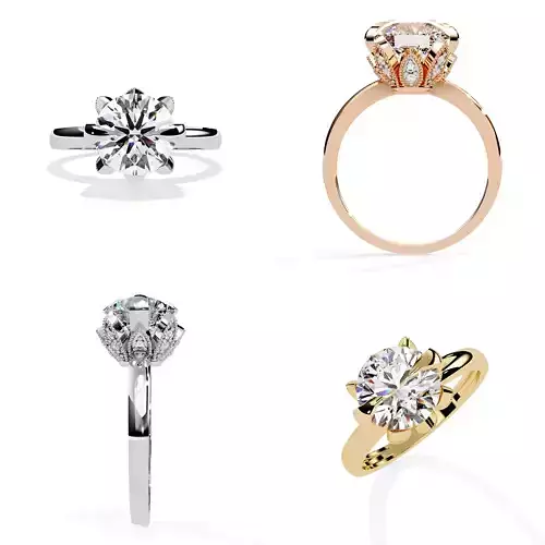 Crown Petal Solitaire Ring STL 3DM CAD Model