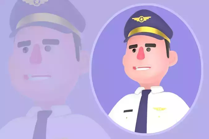Stylized 3D Male Pilot Character - Focused Pilot with Documents