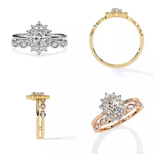 Floral Halo Split Shank Ring STL 3DM CAD Model