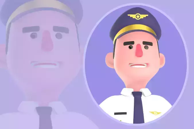 Stylized 3D Male Pilot Character - Cartoon Pilot Pulling Luggage