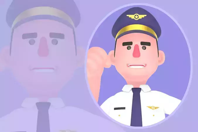 Stylized 3D Male Pilot Character - Cartoon Pilot Determined Pose