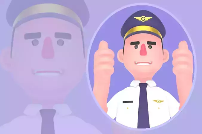 Stylized 3D Male Pilot Character - Pilot Double Thumbs Up