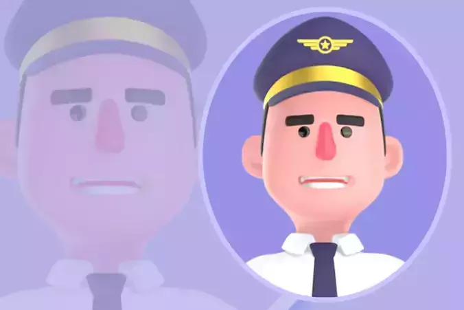 Stylized 3D Male Pilot Character-Cartoon Pilot Reading Notebook