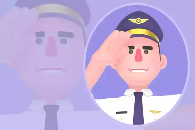 Stylized 3D Male Pilot Character - Pilot Salute Thumbs Up