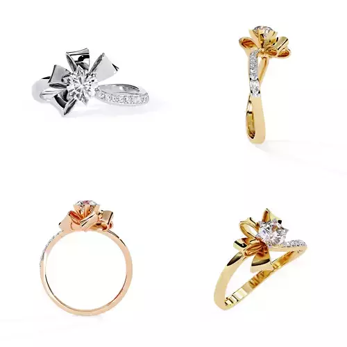 Ribbon Bow Solitaire Ring STL 3DM CAD Model