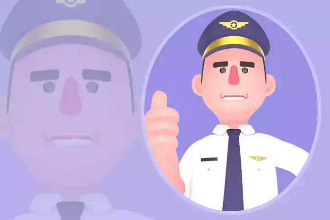 Stylized 3D Male Pilot Character - Cartoon Pilot Thumbs Up Pose