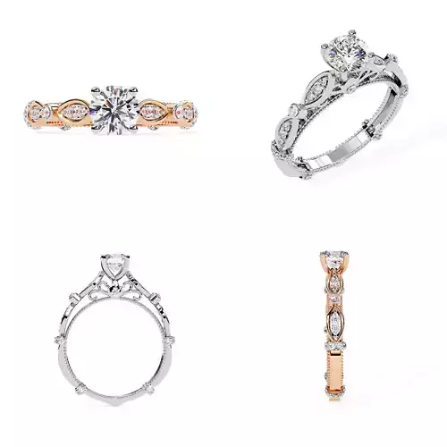 Vintage Marquise Accent Solitaire Ring STL 3DM CAD