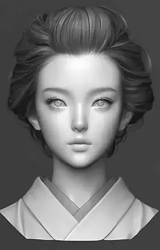Original woman facial head sculpture details character design