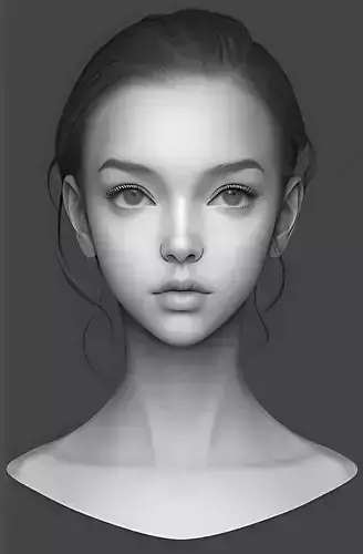 Original woman facial head sculpture details character design