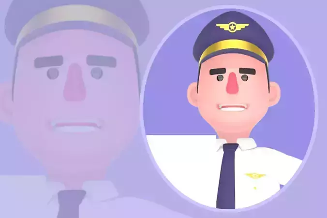 Stylized 3D Male Pilot - Cartoon Pilot Presentation Pose
