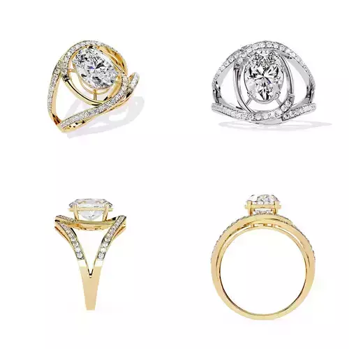 Spiral Halo Oval Split Shank Ring STL 3DM CAD