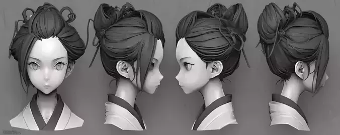 Original woman facial head sculpture details character design