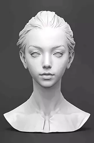 Original woman facial head sculpture details character design