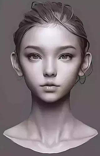 Original woman facial head sculpture details character design