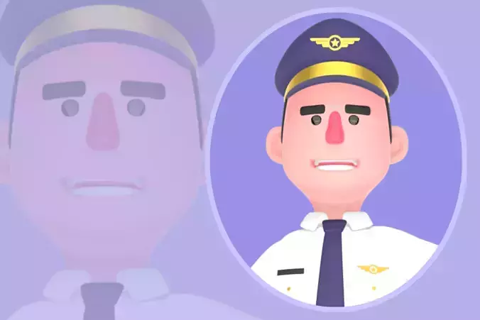 Stylized 3D Male Pilot - Cartoon Pilot OK Hand Gesture