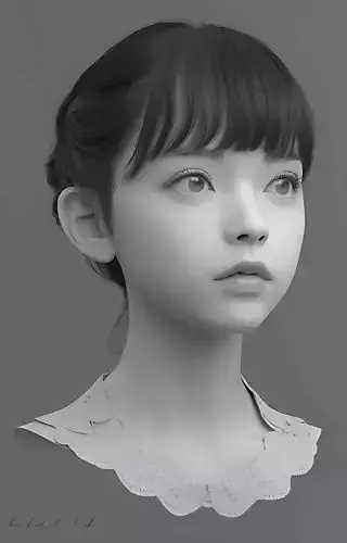 Original woman facial head sculpture details character design