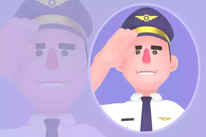 Stylized 3D Male Pilot - Cartoon Pilot Professional Salute
