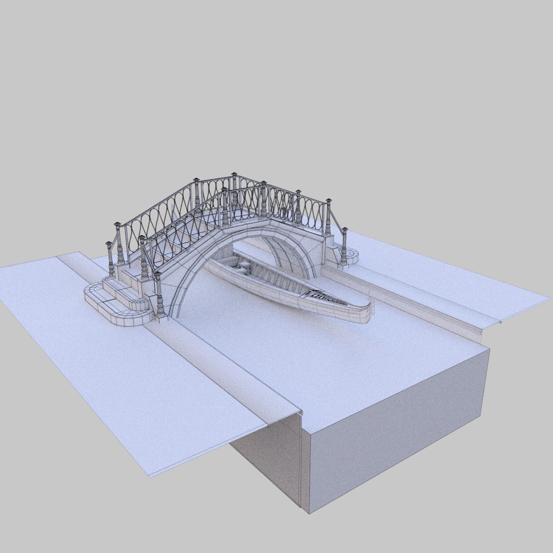 venetian bridge with gondola 3D model_7