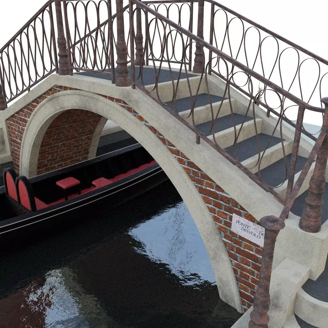venetian bridge with gondola 3D model_0
