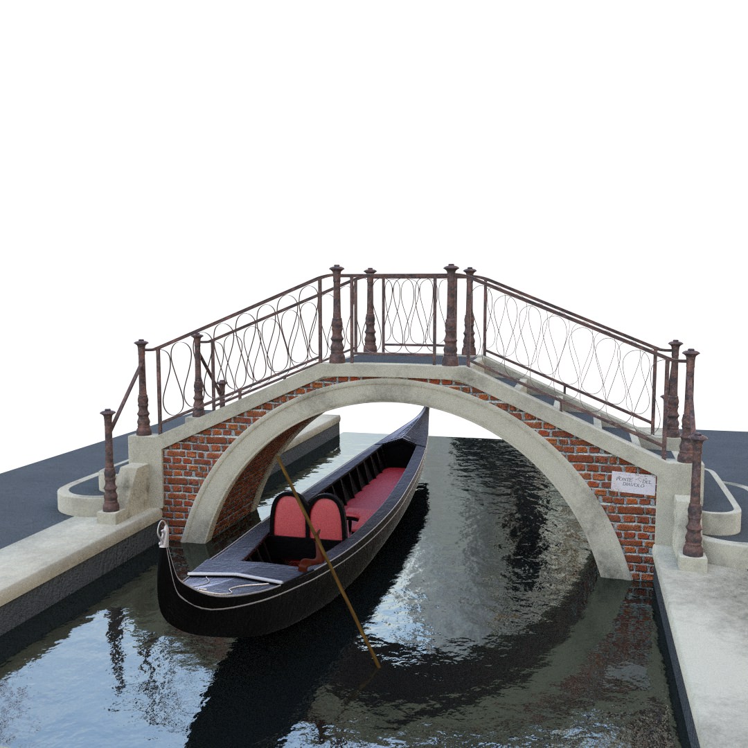 venetian bridge with gondola 3D model_4