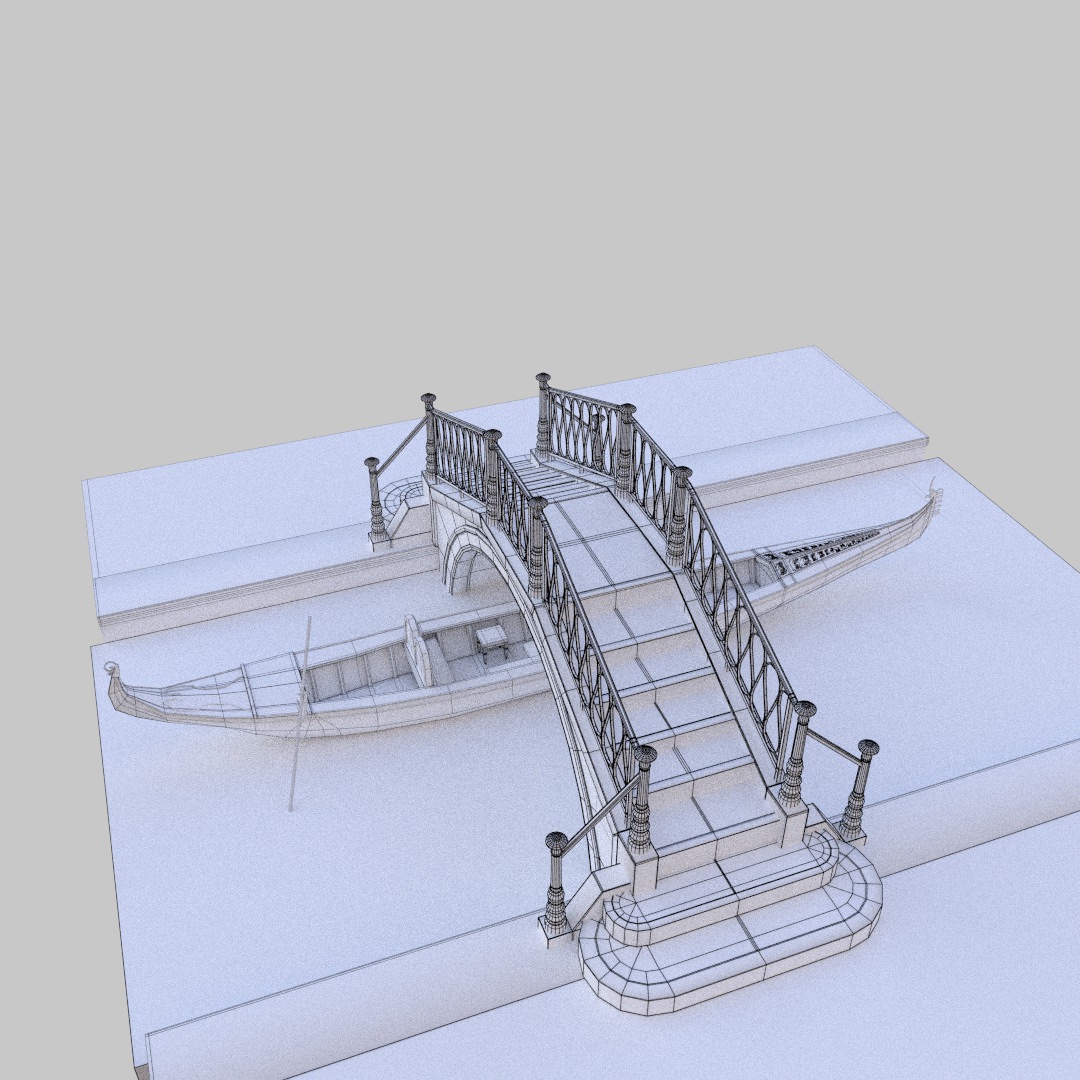 venetian bridge with gondola 3D model_10