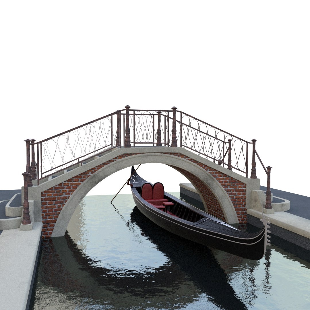 venetian bridge with gondola 3D model_5