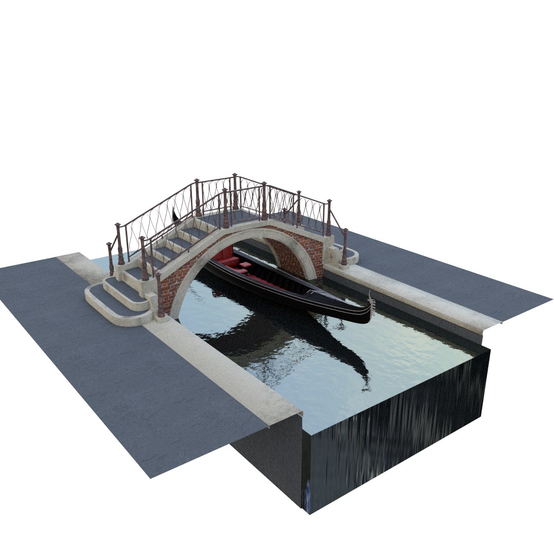 venetian bridge with gondola 3D model_8